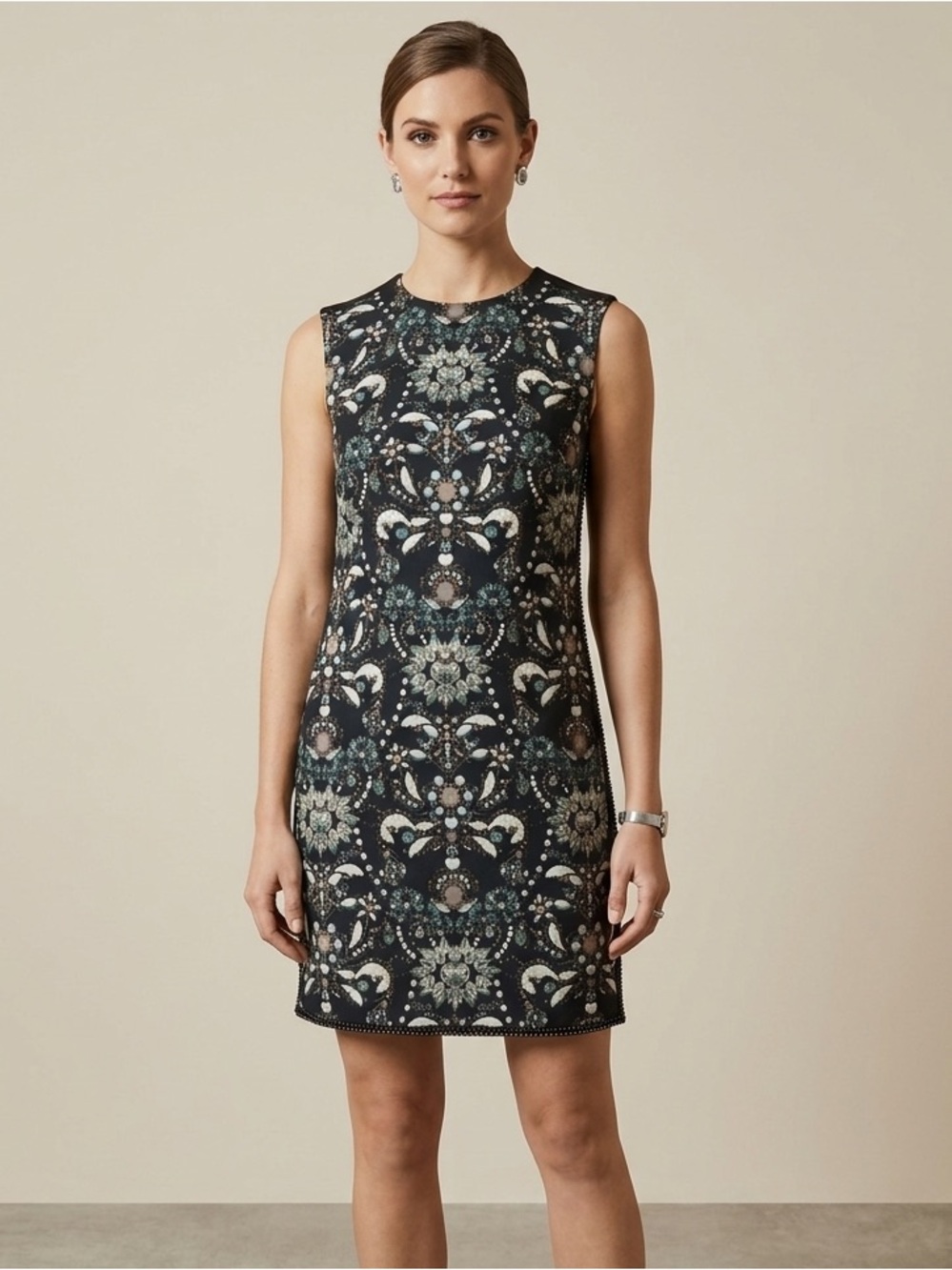 Ted Baker Sz S Esmira Jewel Print Black Ringstone Dress